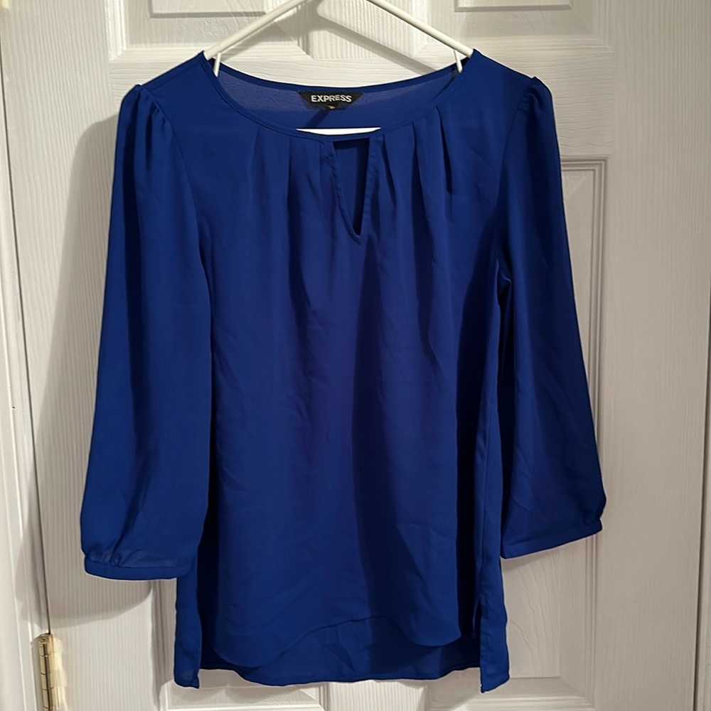 Blue keyhole blouse